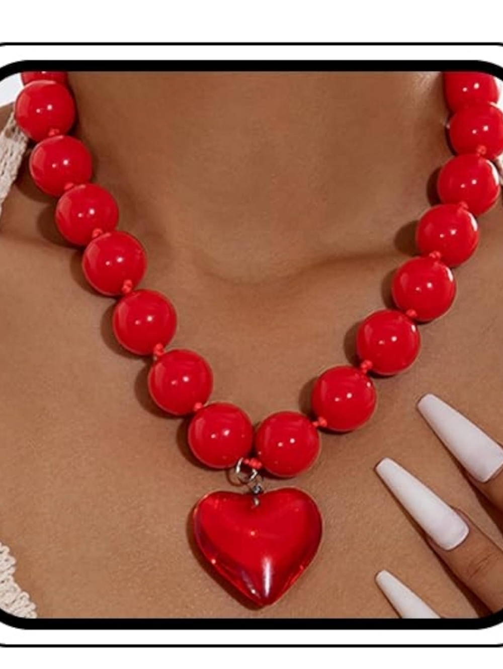 Heart Beaded Statement Necklace - Women Jewelry. RED,BLACK,OR WHITE